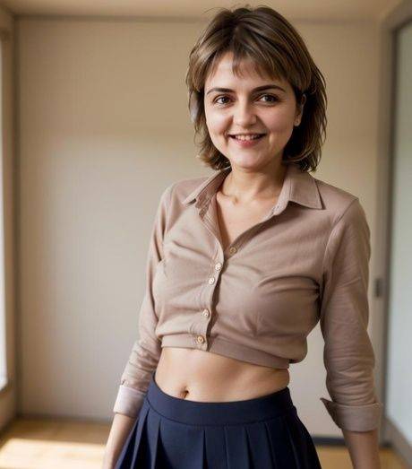 Sexy AI generated babe shows her small tits while teasing in cute outfits - #4