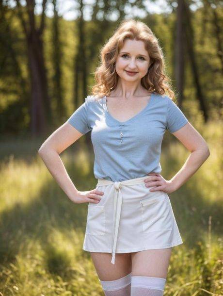 Beautiful AI generated model Contadel shows her lovely tits near the woods - #13