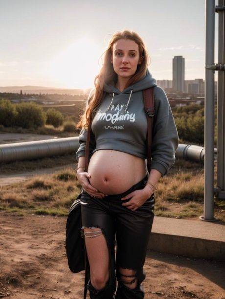 Pregnant AI generated beauty poses in her sexy clothes, lingerie & butt naked - #9