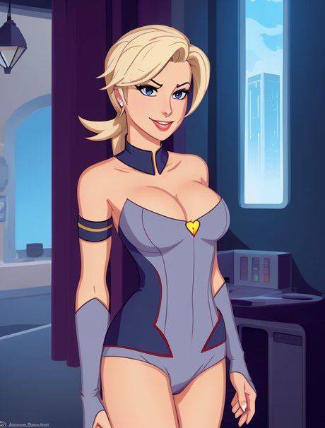 Blonde AI generated babe Mercy exposes her huge juggs and bald pussy - #10
