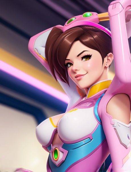 Anime hottie Dva from Owerwatch posing seductively and masturbating - #2