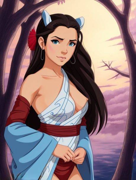 Big blue eyed anime character Katara teases with her nice ass and big tits - #4