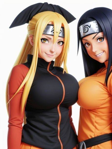 AI Generated Hentai beauties Tsusone strip outdoors & unveil their big tits - #10
