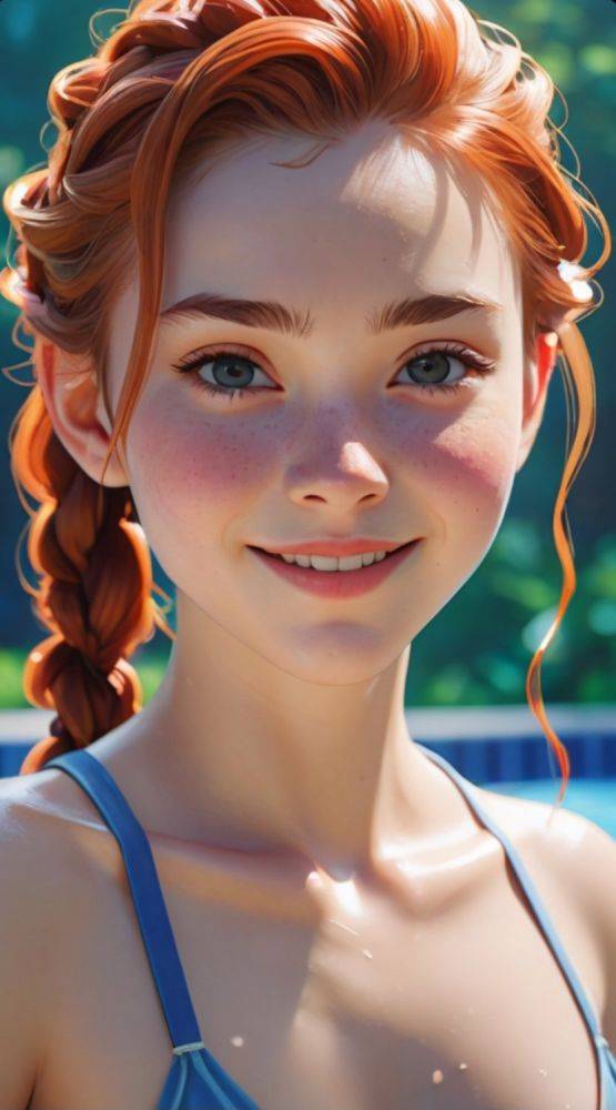 AI generated anime redhead girls nude - #17