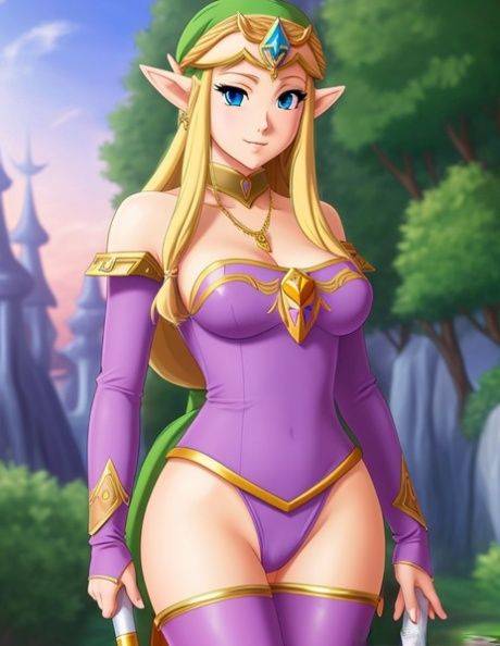Saucy anime beauty Princess Zelda teasing with her perky boobs in a solo - #8
