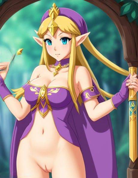 Saucy anime beauty Princess Zelda teasing with her perky boobs in a solo - #2