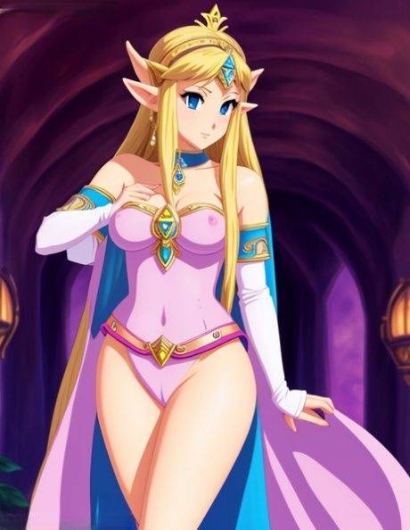 Saucy anime beauty Princess Zelda teasing with her perky boobs in a solo - #7