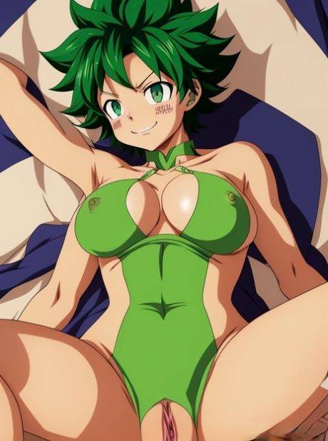 Curvy anime doll Izuku Midoriya exposes her big juggs and bald pussy - #10