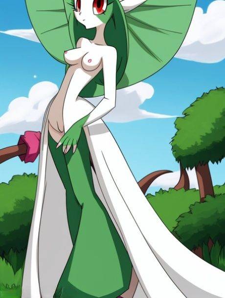 Alien-like anime Gardevoir shows off her perfect tits & her thin waist - #8
