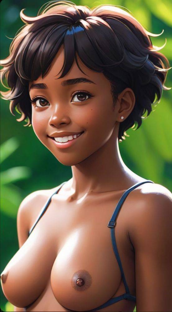 AI generated cute black beauty anime girl nude - #5