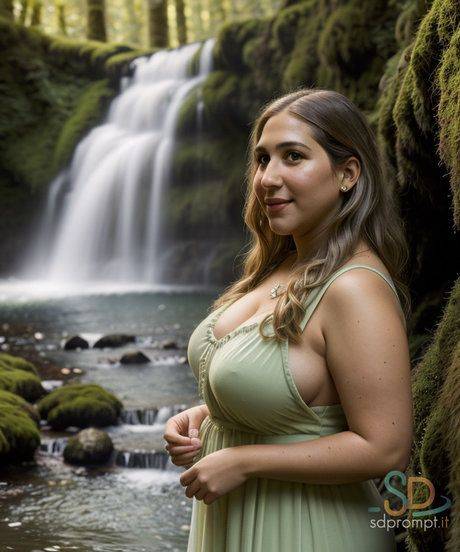 Brunette AI fatty RoseR shows off her magnificent juggs at the waterfall - #2