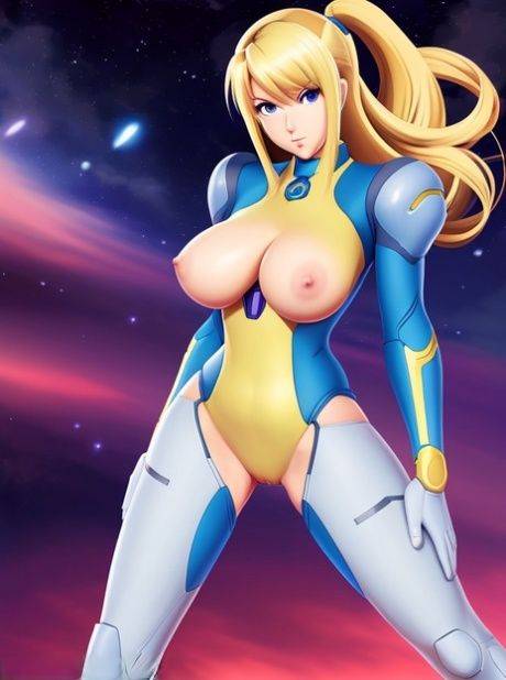 Blonde Hentai babe Zero Suit Samus poses and teases with her big tits - #4