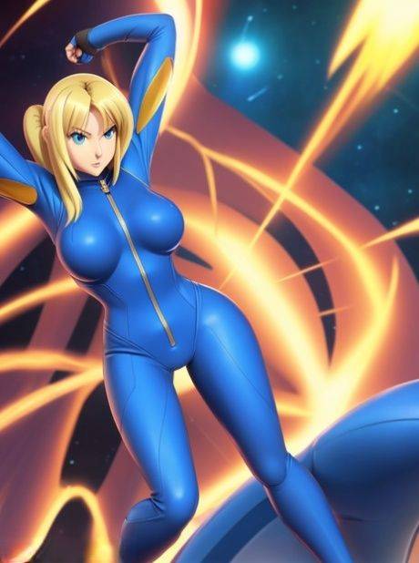 Blonde Hentai babe Zero Suit Samus poses and teases with her big tits - #1