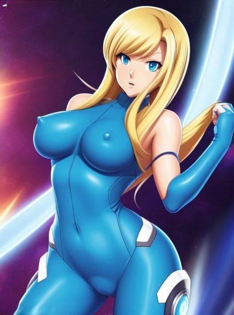 Blonde Hentai babe Zero Suit Samus poses and teases with her big tits - #2