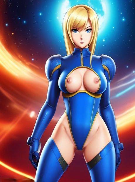 Blonde Hentai babe Zero Suit Samus poses and teases with her big tits - #7