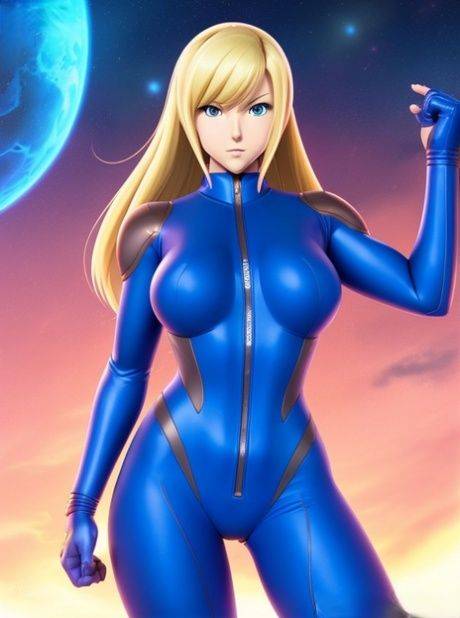 Blonde Hentai babe Zero Suit Samus poses and teases with her big tits - #5