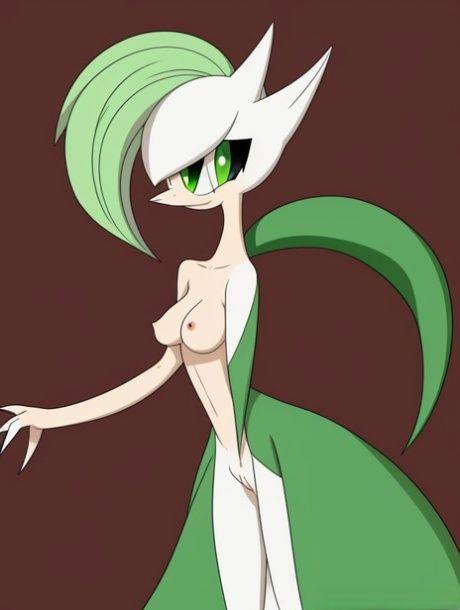 Skinny alien-like anime Gardevoir shows off her strange tits & her thin waist - #9
