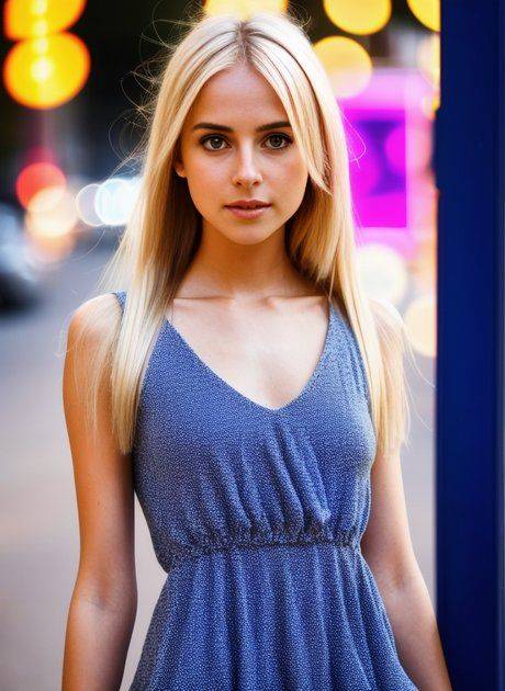 Cute AI Generated model Liliana Alpha posing in her dress & naked in public - #2