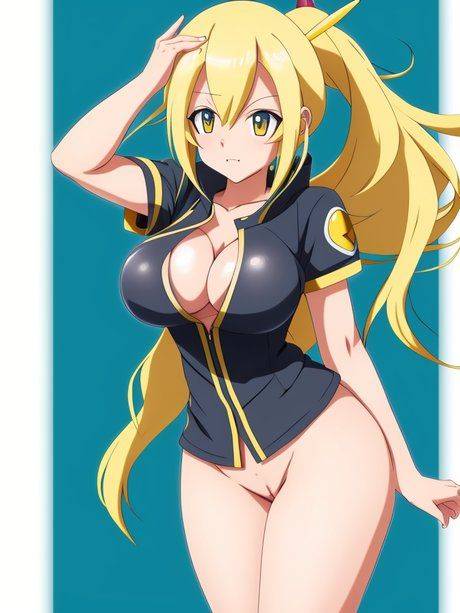Blonde hentai girl with huge juggs Muktuk poses in different costumes - #3