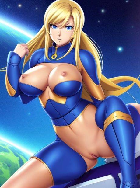 Blonde anime babe Zero Suit Samus bares her big juggs in a solo - #9