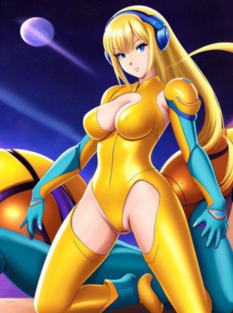 Blonde anime babe Zero Suit Samus bares her big juggs in a solo - #7
