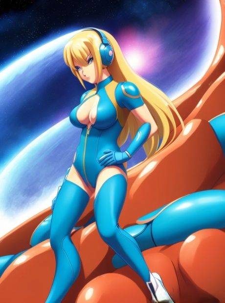 Blonde anime babe Zero Suit Samus bares her big juggs in a solo - #8
