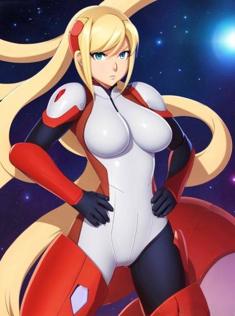 Blonde anime babe Zero Suit Samus bares her big juggs in a solo - #10