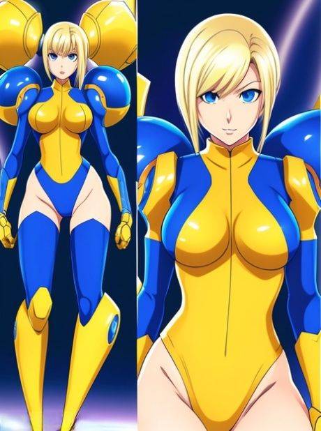 Blonde anime babe Zero Suit Samus bares her big juggs in a solo - #2