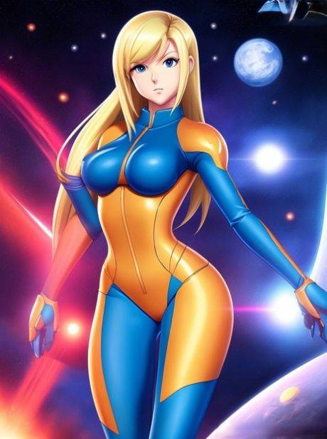Blonde anime babe Zero Suit Samus bares her big juggs in a solo - #3