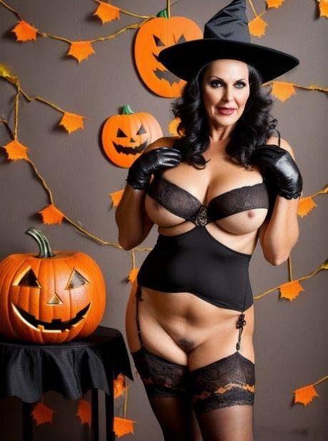 AI generated mom Sasha Lansday shows her big tits and poses in a witch costume - #2