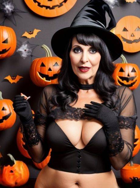 AI generated mom Sasha Lansday shows her big tits and poses in a witch costume - #10