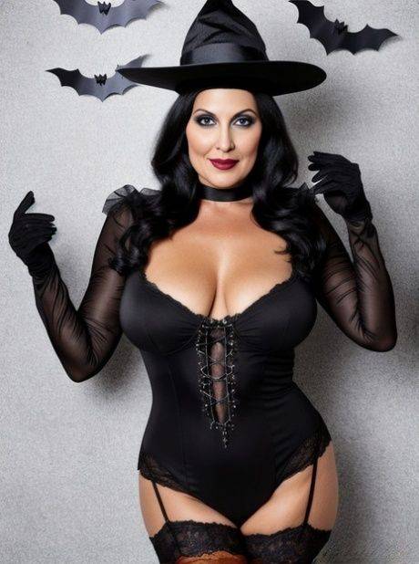 AI generated mom Sasha Lansday shows her big tits and poses in a witch costume - #8