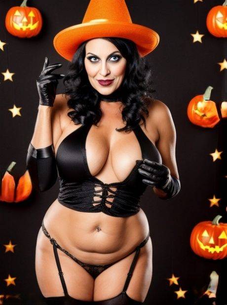 AI generated mom Sasha Lansday shows her big tits and poses in a witch costume - #7