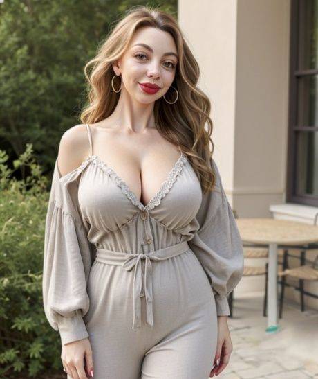 AI generated babe ChiaraM flaunts her incredible cleavage outdoors - #8