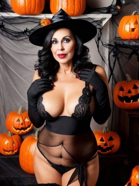 Busty AI generated babe Sasha Lansday teases with her juicy tits on Halloween - #6