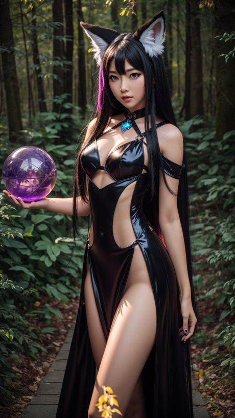 AI generated Hentai girl Ahri posing in her sexy costumes in a solo - #8