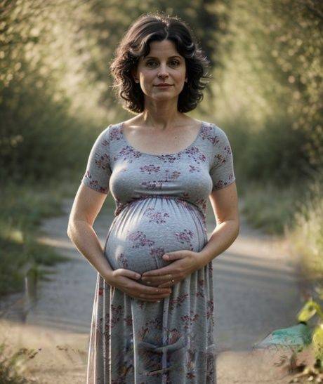 Pregnant AI generated girl Sissi strips and poses naked in nature - #5