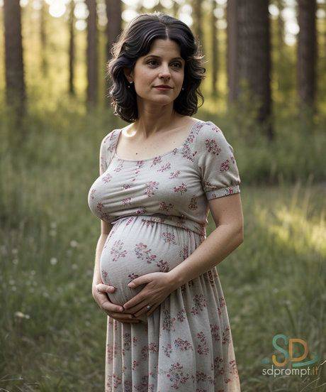 Pregnant AI generated girl Sissi strips and poses naked in nature - #1