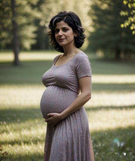 Pregnant AI generated girl Sissi strips and poses naked in nature - #6