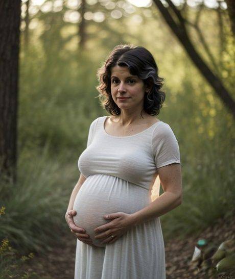 Pregnant AI generated girl Sissi strips and poses naked in nature - #9