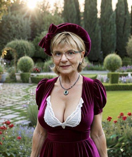 Busty AI generated granny JaneR teases with her big tits in a sexy compilation - #9