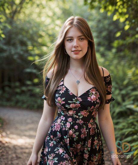 Smoking hot AI generated babe flaunting her incredible cleavage in the forest - #8