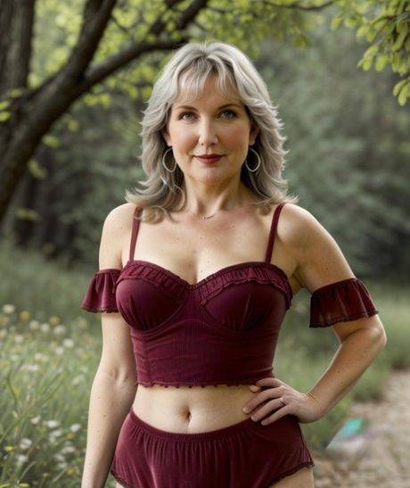 Blonde GILF Karen exposes her covered with cum big tits in the wilderness - #2