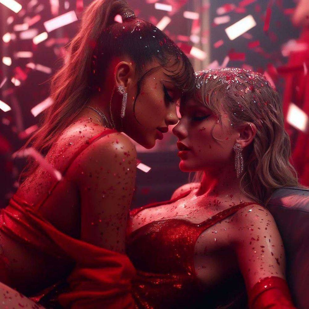 Taylor Swift and Ariana Grande - Lesbian behavior (AI fake not by me) - #6