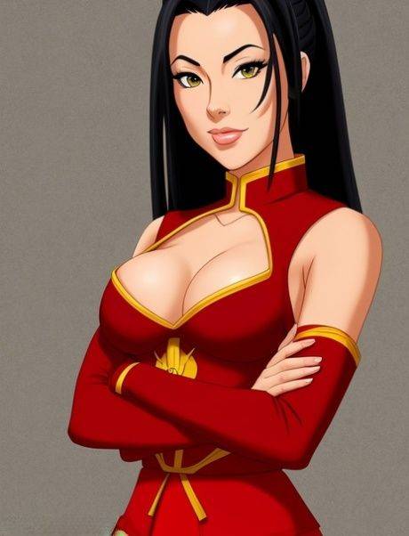 Raven-haired anime beauty Azula strips in a solo and shows her big tits - #7