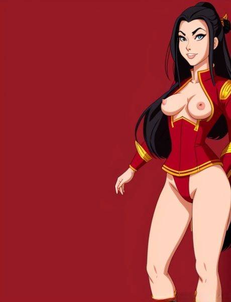 Raven-haired anime beauty Azula strips in a solo and shows her big tits - #2