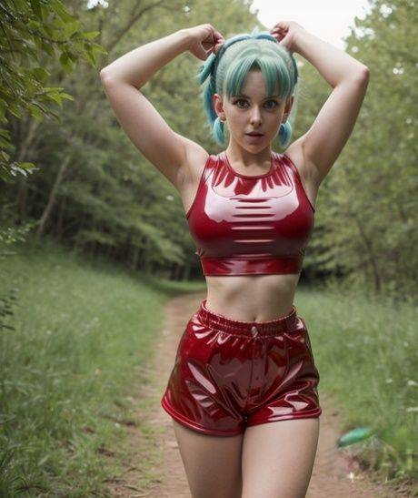 Adorable AI generated teen Bulma poses in tight outfits and shows her tits - #9