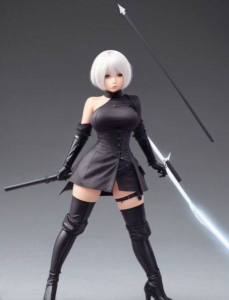 Platinum-blonde AI generated girl Yorha 2b teasing with her curves - #5