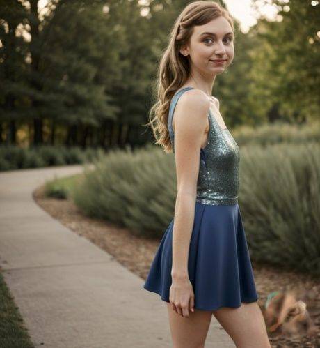 Petite AI generated girl Liross poses in her sexy dresses outdoors - #9