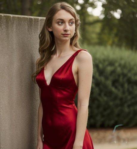 Petite AI generated girl Liross poses in her sexy dresses outdoors - #3